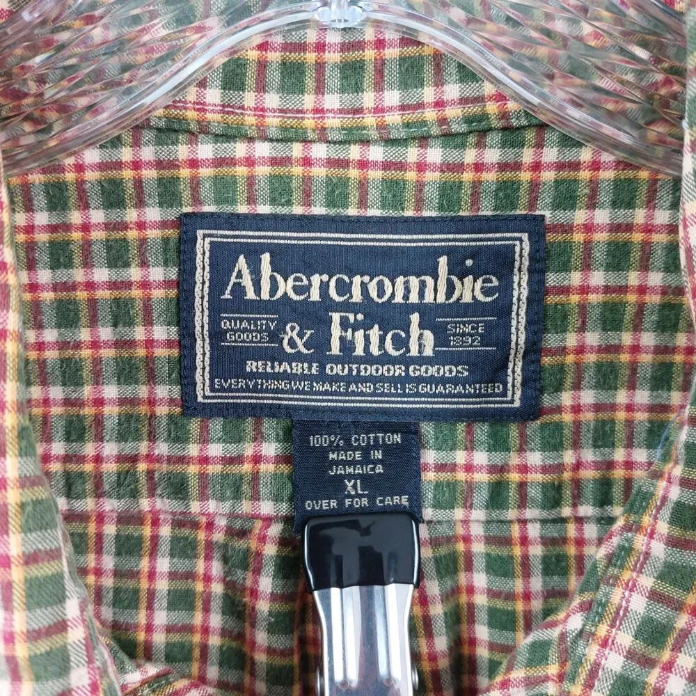 Abercrombie & Fitch Plaid Button Down Shirt XL Green Red Cotton Vintage Outdoors - Picture 7 of 10